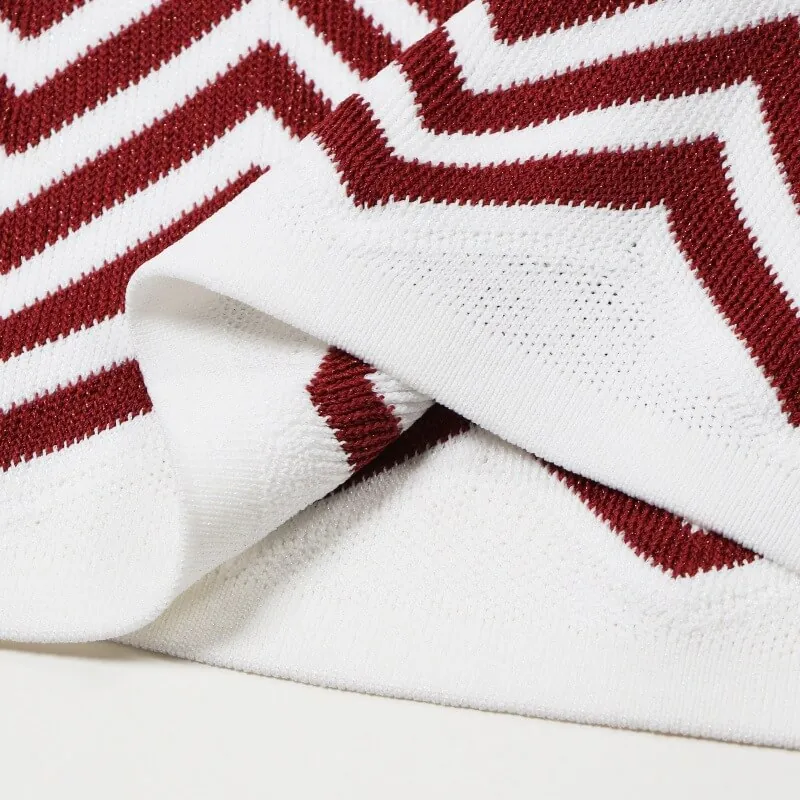 Elegant Ombre Chevron Long Sleeve Crew Neck A Line Knit Mini Dress Skin-Friendly Cooling