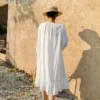 French Riviera Breathable Cotton Broderie Anglaise Midi Shirt Dress