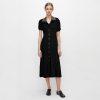 Women Black Rhinestone Collar Buttoned Short Sleeve Knit Midi Dress