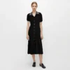 Women Black Rhinestone Collar Buttoned Short Sleeve Knit Midi Dress