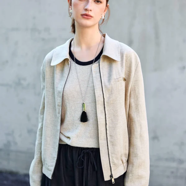Minimalist Sustainable Lyocell Linen Cropped Collared Jacket