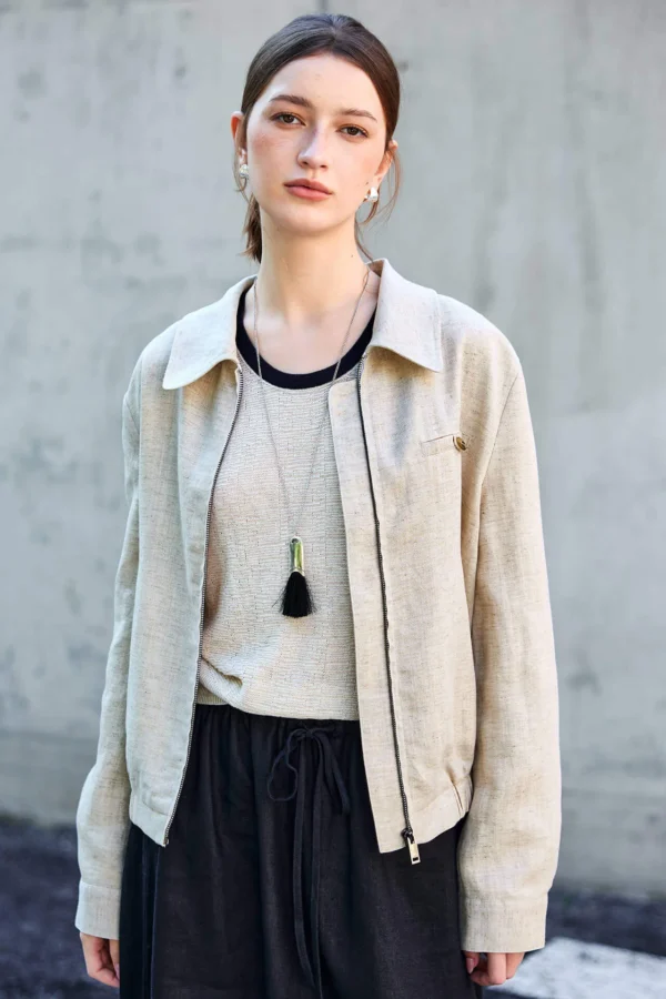 Minimalist Sustainable Lyocell Linen Cropped Collared Jacket