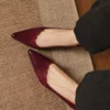 Women's Pointed Toe Kitten Heel Genuine Leather Slip On Pumps Daily Shoes