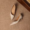 Women's Pointed Toe Kitten Heel Genuine Leather Slip On Pumps Daily Shoes