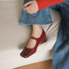 Handmade Square Toe Buckle Leather Block Heel Women Mary Janes Shoes