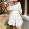 French Riviera Breathable Pure Cotton Broderie Anglaise Mini Shirt Dress