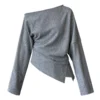 Minimalist Cotton Crinkled One Shoulder Waist Fitted Sweatshirt