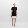 Elegant Color Block Short Sleeve Button Front Pleated Hem Knit Dress Skin-Friendly Cooling