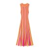 Elegant Striped Knit Midi Dress Skin-Friendly Cooling Sleeveless Round Neck Slim A Line