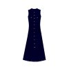 Elegant Sleeveless Knit Midi Dress Cut Out Button High Waist