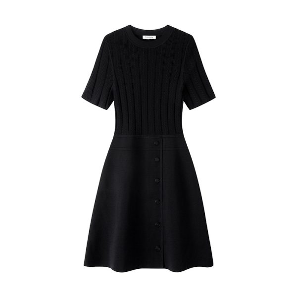 Womens Skin-Friendly Cooling High Waist A Line Short Sleeve Knit Midi Work Dress