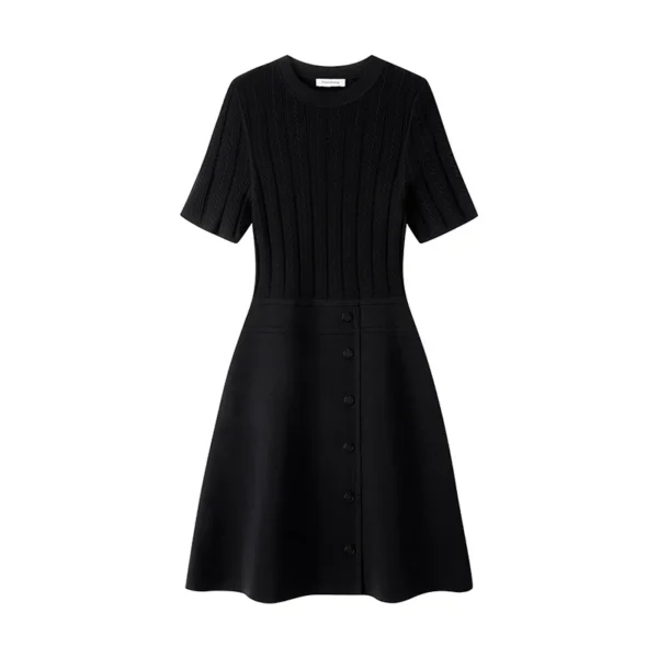 Womens Skin-Friendly Cooling High Waist A Line Short Sleeve Knit Midi Work Dress