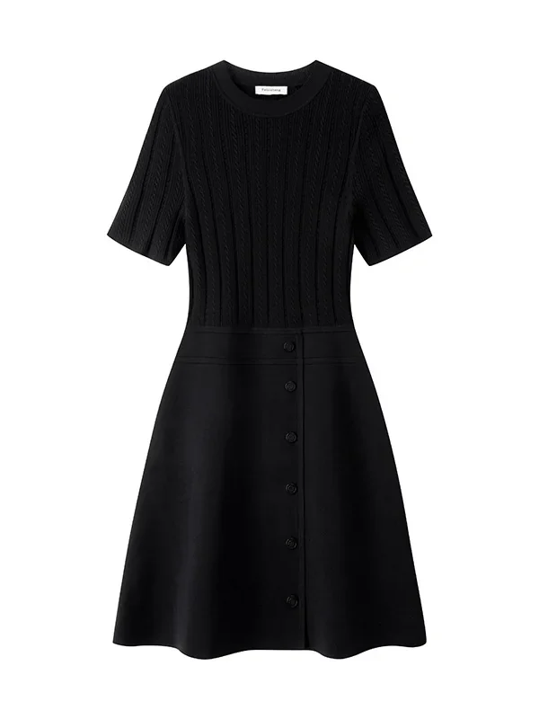 Womens Skin-Friendly Cooling High Waist A Line Short Sleeve Knit Midi Work Dress