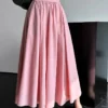 French Casual Stretch Blended Fabric Pleated Midi Skirt