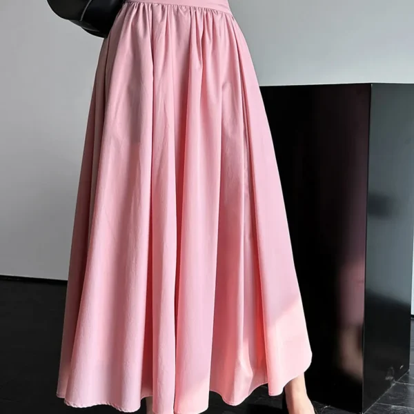 French Casual Stretch Blended Fabric Pleated Midi Skirt
