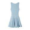 Square Neck Sleeveless Pleated Knit Dress High Waist A-Line Skin-Friendly Cooling
