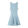 Square Neck Sleeveless Pleated Knit Dress High Waist A-Line Skin-Friendly Cooling