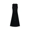 Elegant Sleeveless Knit Midi Dress Cut Out Button High Waist