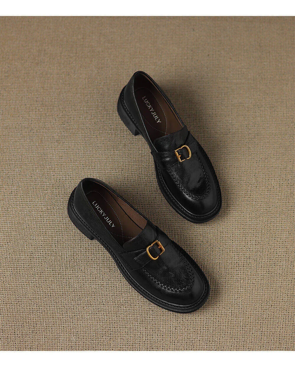 Women's Square Toe Block Heel Sheepskin Loafers