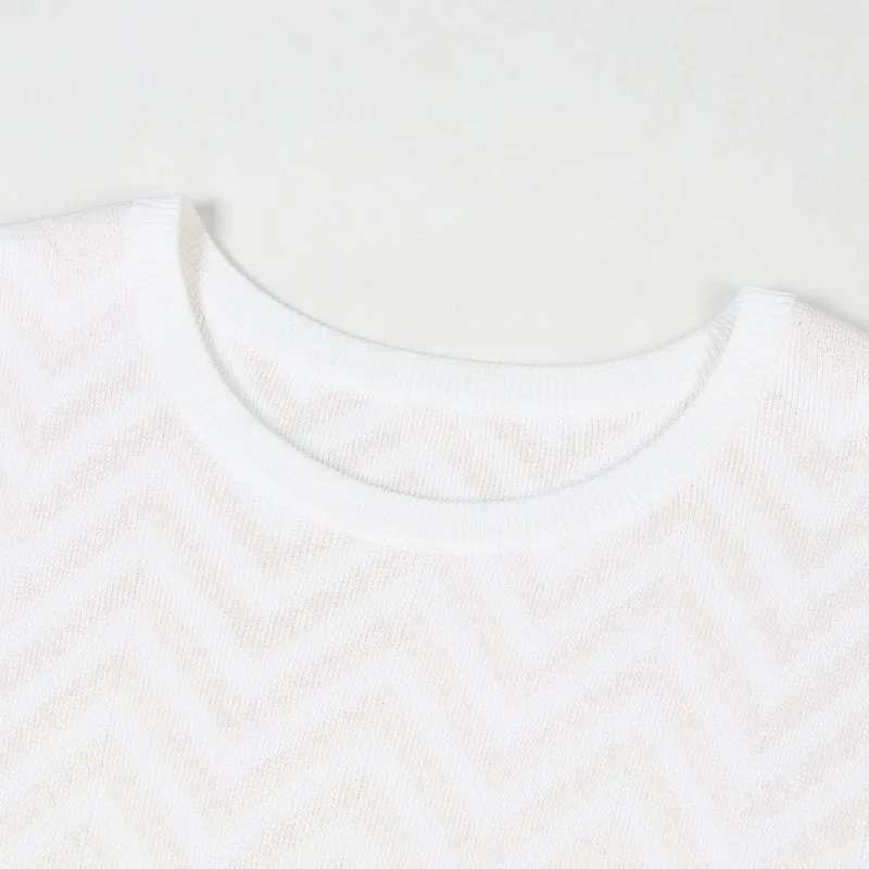 Elegant Ombre Chevron Long Sleeve Crew Neck A Line Knit Mini Dress Skin-Friendly Cooling