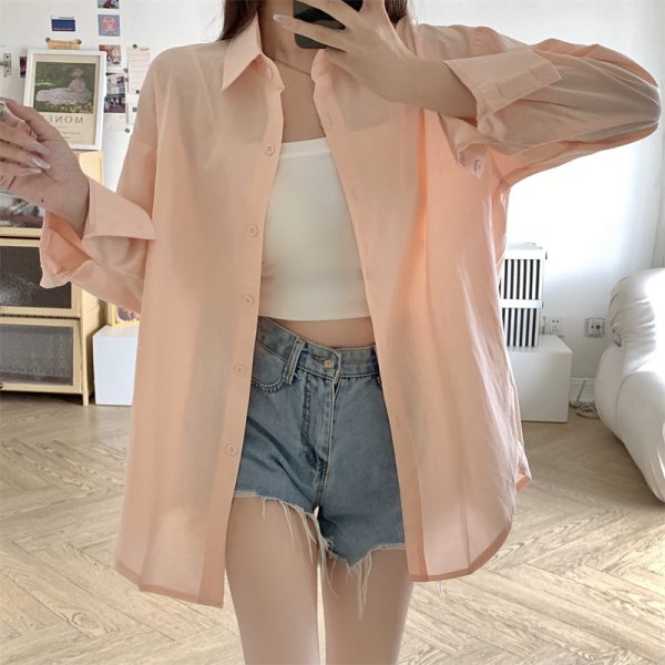 Women's Loose French Long Sleeve Polo Collar Elegant Office Shirt