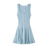 Square Neck Sleeveless Pleated Knit Dress High Waist A-Line Skin-Friendly Cooling
