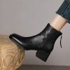 Retro Plus Size Women's Shoes Square Toe Block Heel Sheepskin Ankle Boots Back Zipper