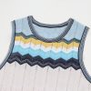 Elegant Sleeveless Round Neck Wavy Stripe Midi Knit Fishtail Dress Skin-Friendly Cooling