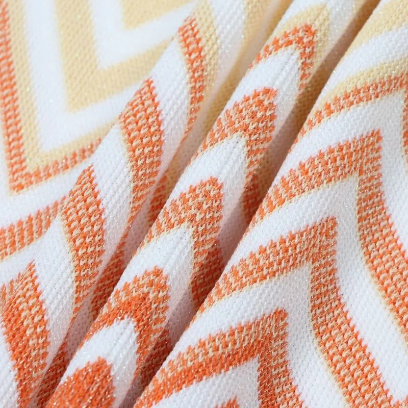 Elegant Ombre Chevron Long Sleeve Crew Neck A Line Knit Mini Dress Skin-Friendly Cooling