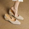 Women's Square Toe Perforated Block Heel Shoes Sheepskin Sandal