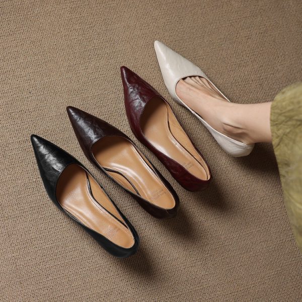 Women's French Sheepskin Pointed Toe Stiletto Heel Pumps Classic Dress Shoes