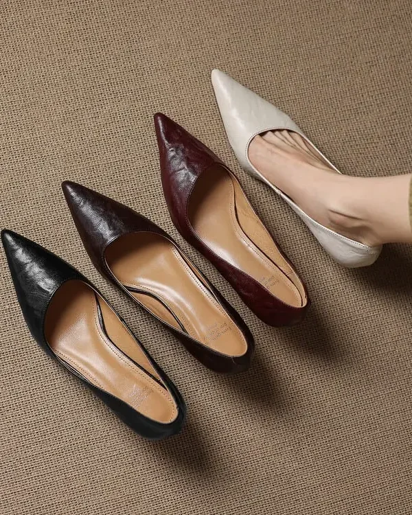 Women's French Sheepskin Pointed Toe Stiletto Heel Pumps Classic Dress Shoes