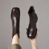 Retro Plus Size Women's Shoes Square Toe Block Heel Sheepskin Ankle Boots Back Zipper