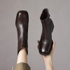 Retro Plus Size Women's Shoes Square Toe Block Heel Sheepskin Ankle Boots Back Zipper