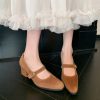 Women's Round Toe Thick Heel Medium Heel Sheepskin Mary Jane Dress Shoes
