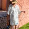 Cotton Embroidered Eyelet Tassel Loose Midi Dress 3/4 Sleeve Boho