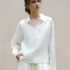 Minimalist Breathable Linen Loose Long Sleeve Polo Blouse