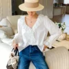 French Riviera Broderie Anglaise Pure Cotton Long Sleeve Blouse