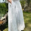 French Riviera Breathable Cotton Broderie Anglaise Midi Skirt