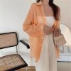 Women's Shimmer Sheer Long Sleeve Loose Polo Collar Patchwork Blouse