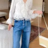 French Riviera Pure Cotton Broderie Anglaise Ruffled Blouse