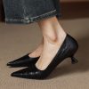Women's French Sheepskin Pointed Toe Stiletto Heel Pumps Classic Dress Shoes