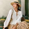 Boho White Breathable Cotton Broderie Anglaise Puff Sleeve Blouse