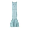 Elegant Sleeveless V-Neck Beaded Mid-Length Knit Mermaid Dress Skin-Friendly Cooling