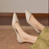 Women's Pointed Toe Kitten Heel Genuine Leather Slip On Pumps Daily Shoes