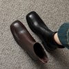 Retro Plus Size Women's Shoes Square Toe Block Heel Sheepskin Ankle Boots Back Zipper