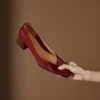 Women's Leather Block Heel Square Toe SlipOn Vintage Pumps Classic Dress Shoes