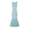 Elegant Sleeveless V-Neck Beaded Mid-Length Knit Mermaid Dress Skin-Friendly Cooling