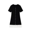 Elegant Color Block Short Sleeve Button Front Pleated Hem Knit Dress Skin-Friendly Cooling