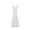 Elegant Women Striped Lurex Tencel Knit Midi Slip Dress Skin-Friendly Cooling V Neck A Line